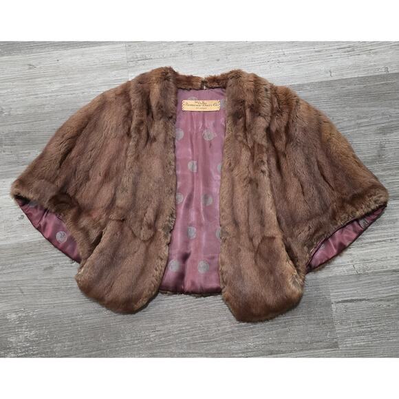 Vintage Famous Barr Co. Mink Fur Capelet Cloak Shawl Wrap w. Pockets - Picture 10 of 10